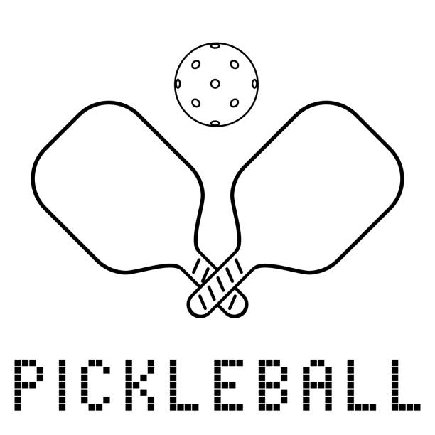 ilustraciones, imágenes clip art, dibujos animados e iconos de stock de icono del juego pickleball - paddle ball racket ball table tennis racket
