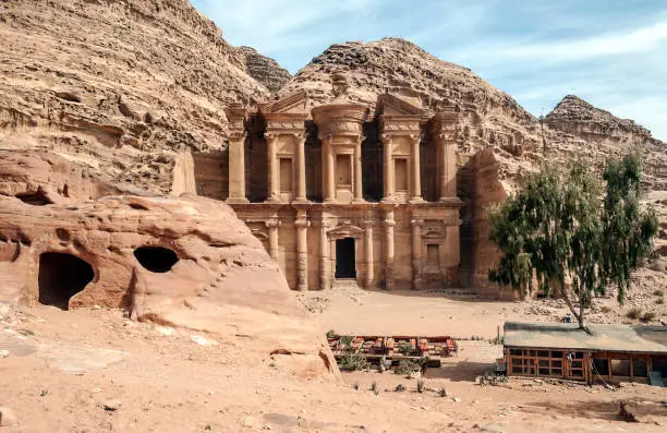 The Monastery in ancient city of Petra, Jordan on a sunny day.