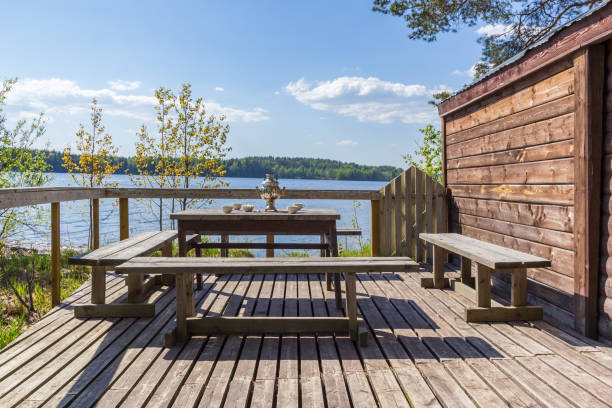 istock Table with a samovar on the veranda of the lake 1060392596