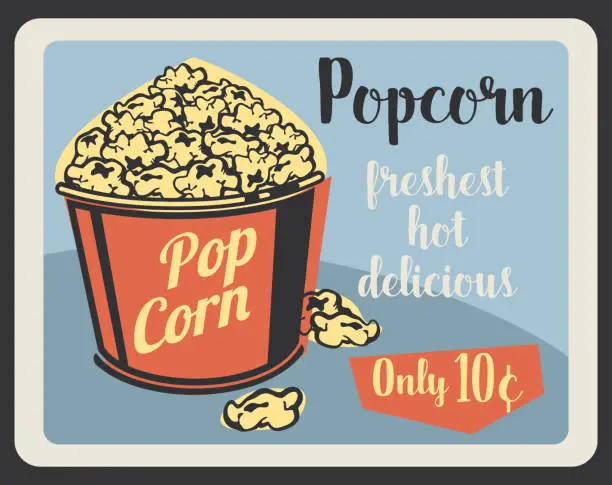 Vector illustration of Popcorn fastfood snack retro vector poster