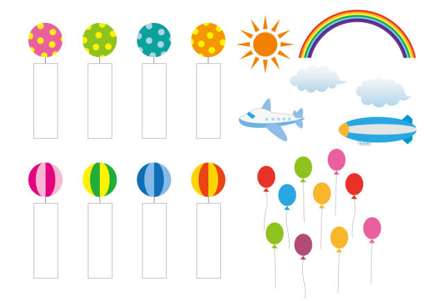 ilustrações de stock, clip art, desenhos animados e ícones de illustration set of items in the sky such as ad balloons - birthday airplane sky anniversary