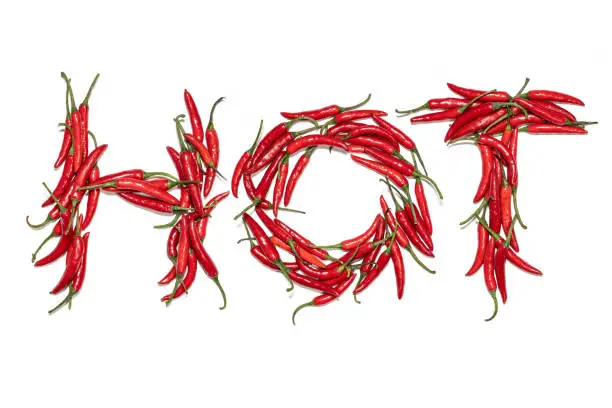 Photo of Red hot chili peppers isolated on white