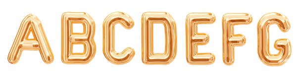 золотая фольга алфавита, a, b, c, d, e, f, g изолированы - letter b typescript alphabet metal стоковые фото и изображения
