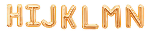 золотая фольга алфавита, h, i, j, k, l, m, n изолированы - letter m typescript sign design element стоковые фото и изображения
