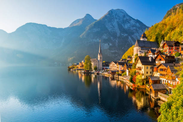 istock Hallstatt mountain village with Hallstatter See in fall 1060399040