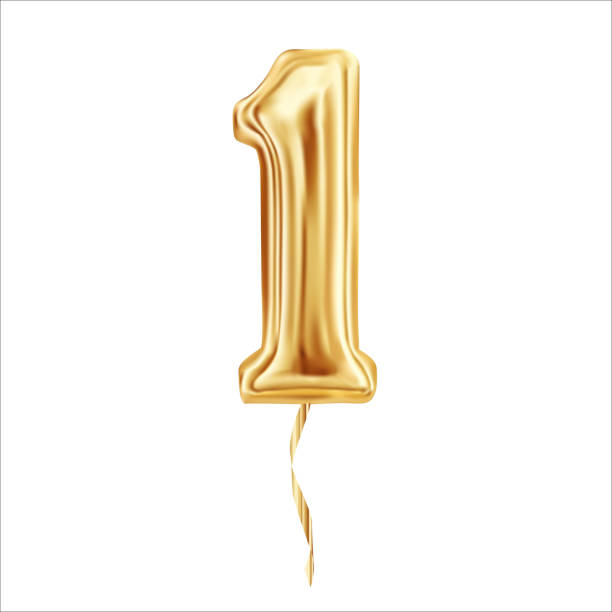 Numeral 1. Foil balloon number One isolated on white background. Vector illustration Numeral 1. Foil balloon number One isolated on white background. Vector illustration gold number 1 stock illustrations
