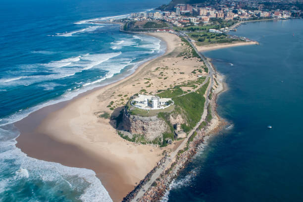 Nobbys Lighthouse is a prominent landmark at the mouth of the Hunter River in Newcastle one of the biggest regional cities in Australia. Nobbys beach is a popular destination with surf waves