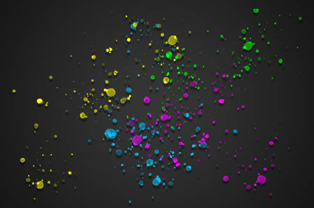 water color abstrack background creative art design colourful colour drop splash or splatter pattern on black.