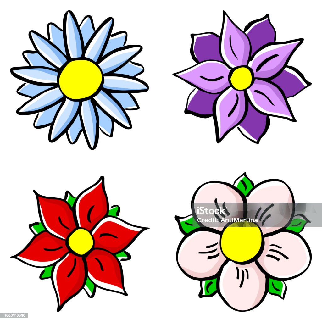 Ilustración de Flores Colores Dibujos Animados y más Vectores Libres de  Derechos de Botánica - Botánica, Cabeza de flor, Croquis - iStock