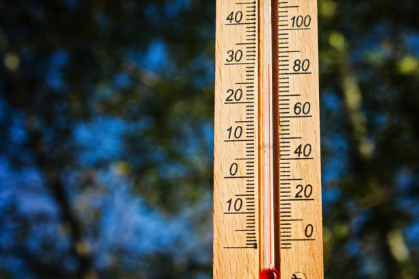 istock Thermometer displaying high 30 degree hot temperatures in sun summer day. 1060411970