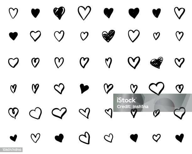 Set Of Handdrawn Doodle Hearts Stock Illustration - Download Image Now - Heart Shape, Drawing - Activity, Drawing - Art Product