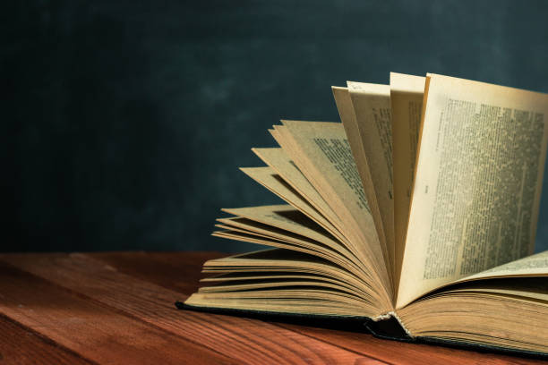 istock Old books on a wooden red table. Beautiful dark background. 1060426842