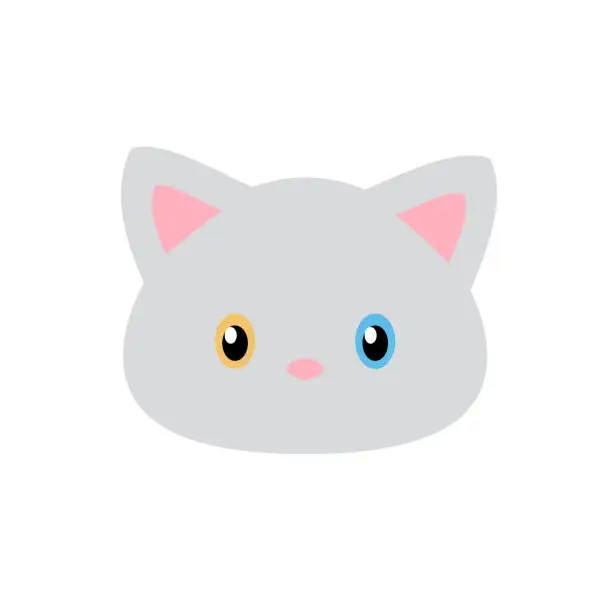 Vector illustration of Simple vector of the face of a beautiful kitten with eyes of different color.