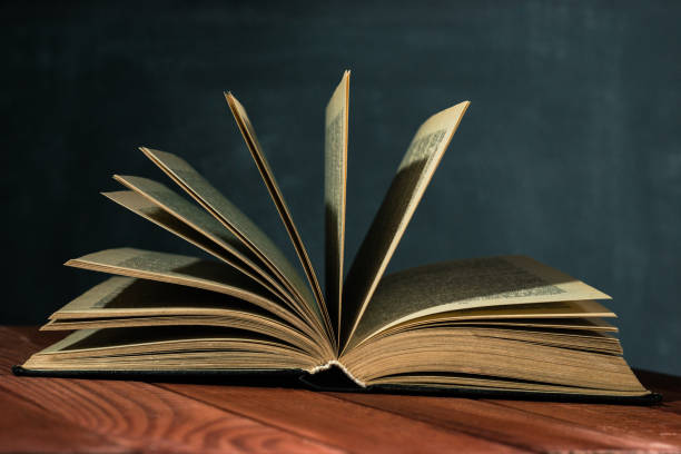 istock Old books on a wooden red table. Beautiful dark background. 1060431980