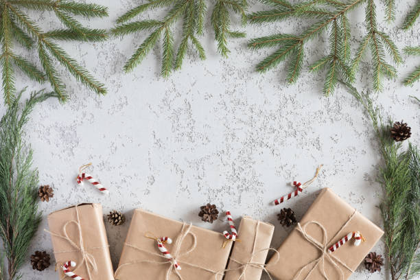 istock Christmas presents on white background, top view and flat lay 1060432624