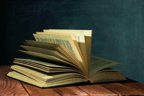 istock Old books on a wooden red table. Beautiful dark background. 1060432750