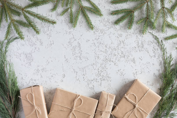 istock Christmas presents on white background, top view and flat lay 1060435844