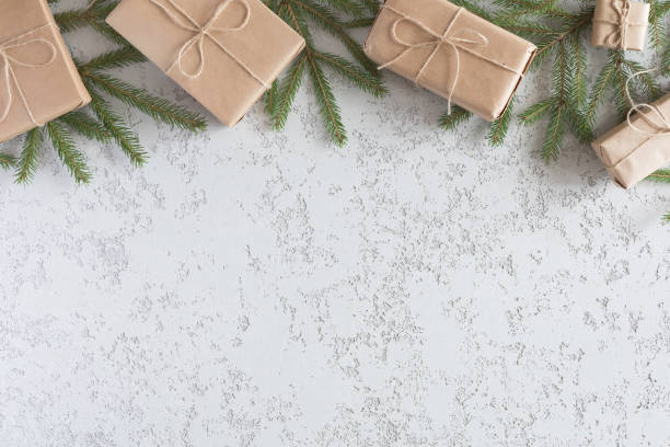 istock Christmas presents on white background, top view and flat lay 1060446102