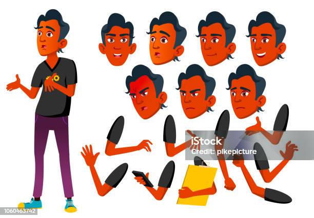 Teen Boy Vector Teenager Indian Hindu Asian Funny Friendship Face Emotions  Various Gestures Animation Creation Set Isolated Flat Cartoon Character  Illustration Stock Illustration - Download Image Now - iStock