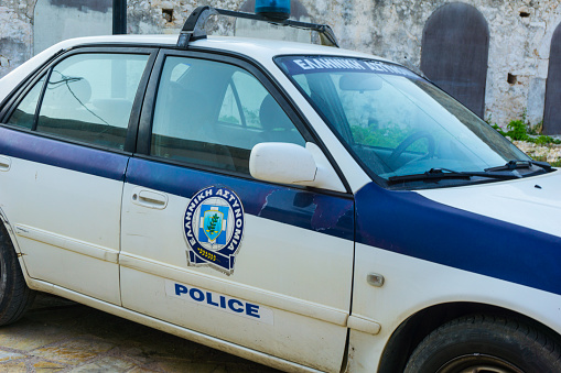 Kefalonia, Greece/ August, 2018: An old police car