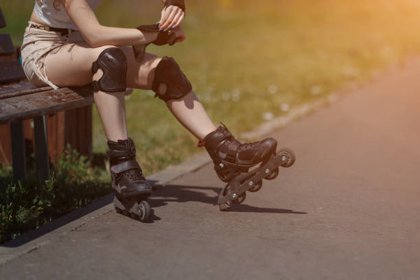 istock Beautiful young girl roller skating 1060474454