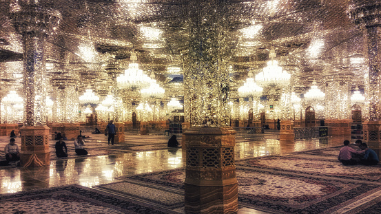 Mashhad, Iran - October 04, 2015: Interior of Haram complex, Imam Reza Shrine, the largest mosque in the world by dimension in the holiest city in Iran - Mashhad.