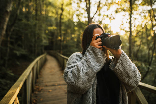 istock Woman taking a picture with a DSLR camera 1060487182