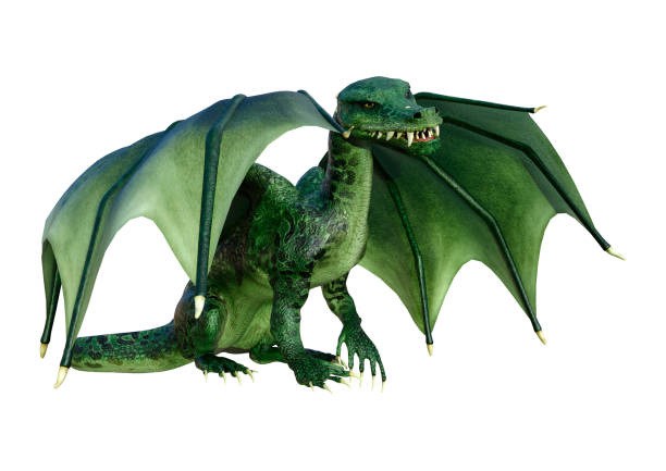 istock 3D illustration green fantasy dragon on white 1060493412
