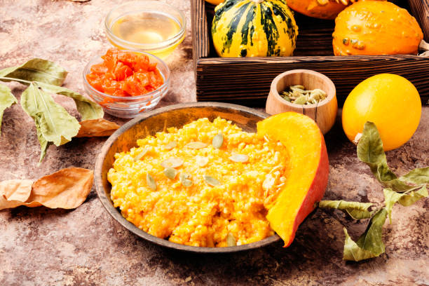 istock Pumpkin porridge and pumpkins 1060493450