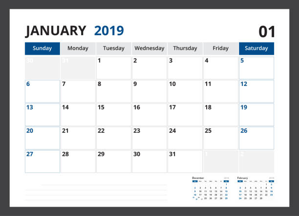 istock 2019 calendar planner corporate template design January week start on Sunday. 1060494464