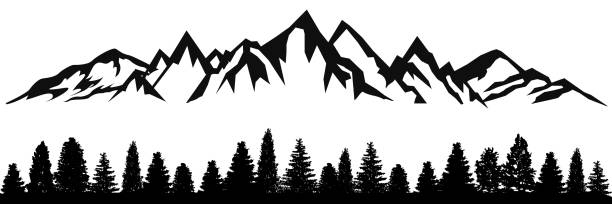 bergrücken mit vielen gipfeln und den wald am fuße - lager vektor - mont blanc ski slope european alps mountain range stock-grafiken, -clipart, -cartoons und -symbole