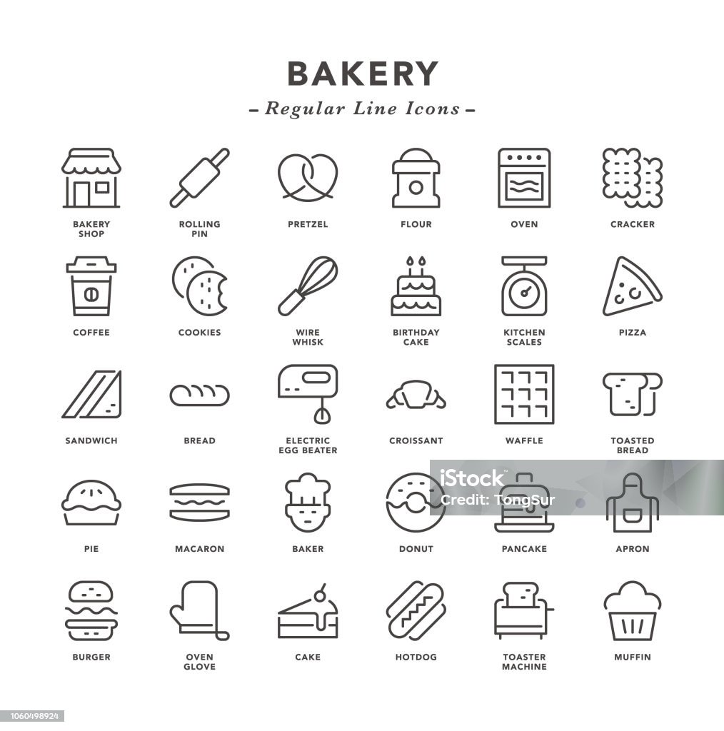 Bakery - Regular Line Icons Bakery - Regular Line Icons - Vector EPS 10 File, Pixel Perfect 30 Icons. Icon Symbol stock vector