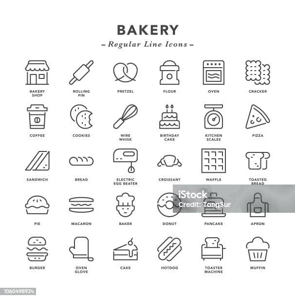 Bakery Regular Line Icons Stock Illustration - Download Image Now - Icon Symbol, Cookie, Bakery