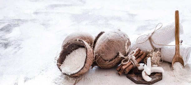 istock Spa still life of organic cosmetics with coconuts 1060499426