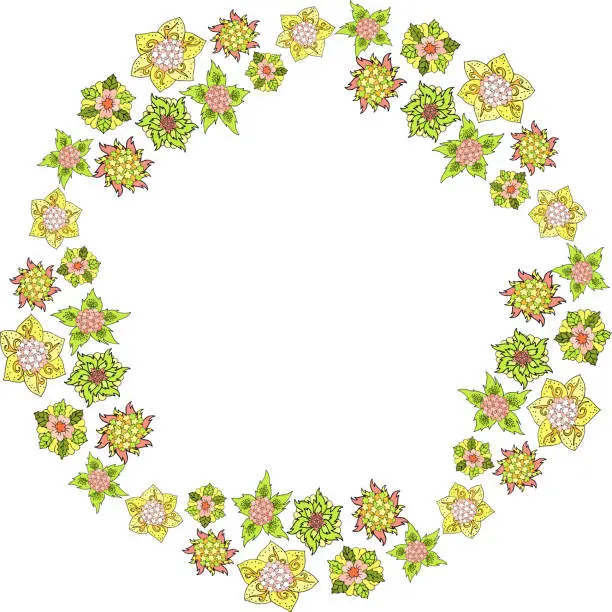 Vector illustration of Nice isolated round pattern with different flowers