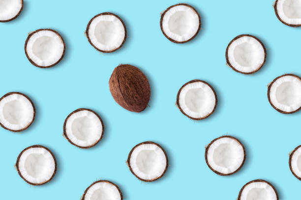 istock Coconut fruit  on a pastel blue background. Minimal summer conce 1060508248
