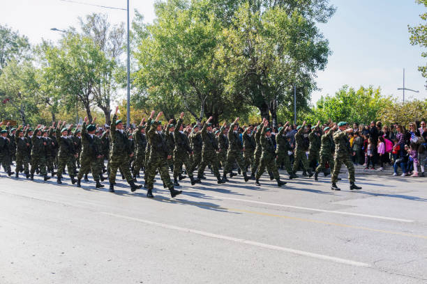 Thessaloniki, Greece - October 28 2018: Oxi Day Greek Army parade, commemorating the Greek no against the Mussolini Italian 1940 ultimatum.