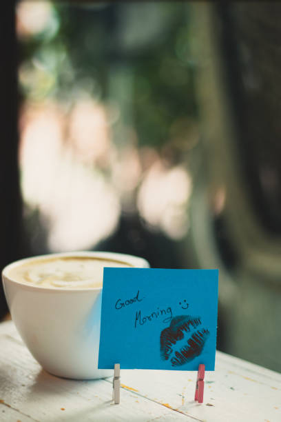 istock Hot coffee and paper note with good morning. 1060524166