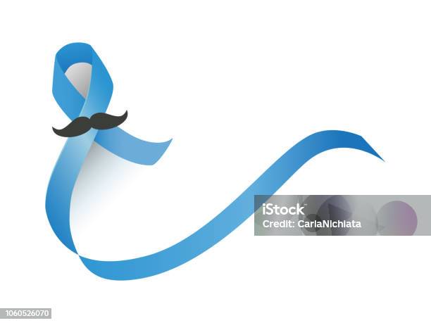 Blue Ribbon With Mustache Vector Prostate Cancer And Diabetes Awareness Month Ribbon Isolated On White Background Stock Illustration - Download Image Now