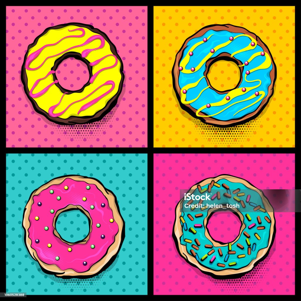 Doughnut Donut Cartoon Pop Art Stock Illustration - Download Image Now - Pop  Art, Doughnut, Backgrounds - iStock