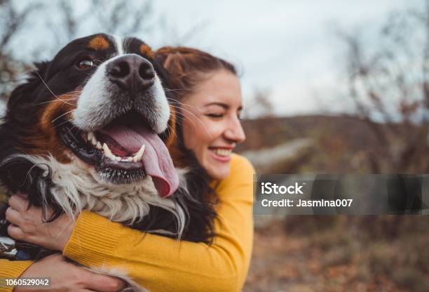 Junge Frau Mit Hund Stockfoto und mehr Bilder von Hund - Hund, Glücklichsein, Menschen