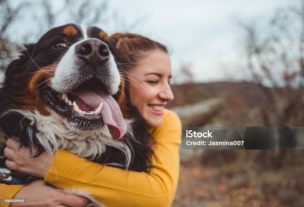 Jeune femme avec chien - Photo de Chien libre de droits