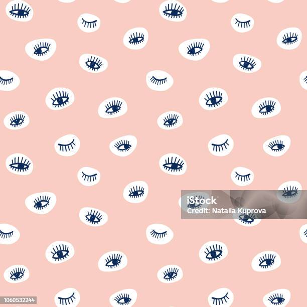 Hand Drawn Eye Doodles Icon Seamless Pattern In Retro Pop Up Style Vector Beauty Illustration Of Open And Close Eyes For Cards Textiles Wallpapers Backgrounds Stock Illustration - Download Image Now