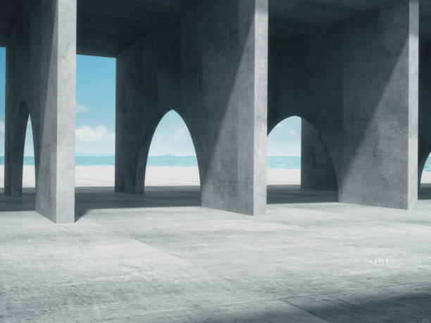 istock Concrete corridor,Abstract structure,Product showcase background with The sea background. 1060534540
