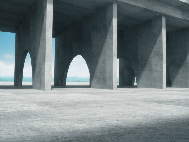 istock Concrete corridor,Abstract structure,Product showcase background with The sea background. 1060534558