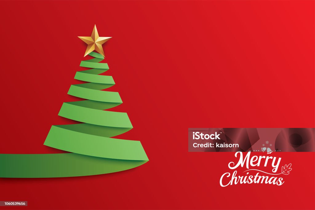 Vetores de Árvore De Natal Papel Arte Cartão Design Fita De Natal Abstrata  Para Fundo De Convite De Festa e mais imagens de Natal - iStock