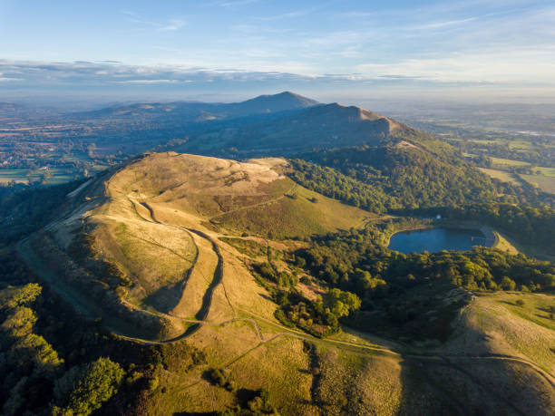 Malvern Hills with the Iron age hill fort in the foreground stock photo