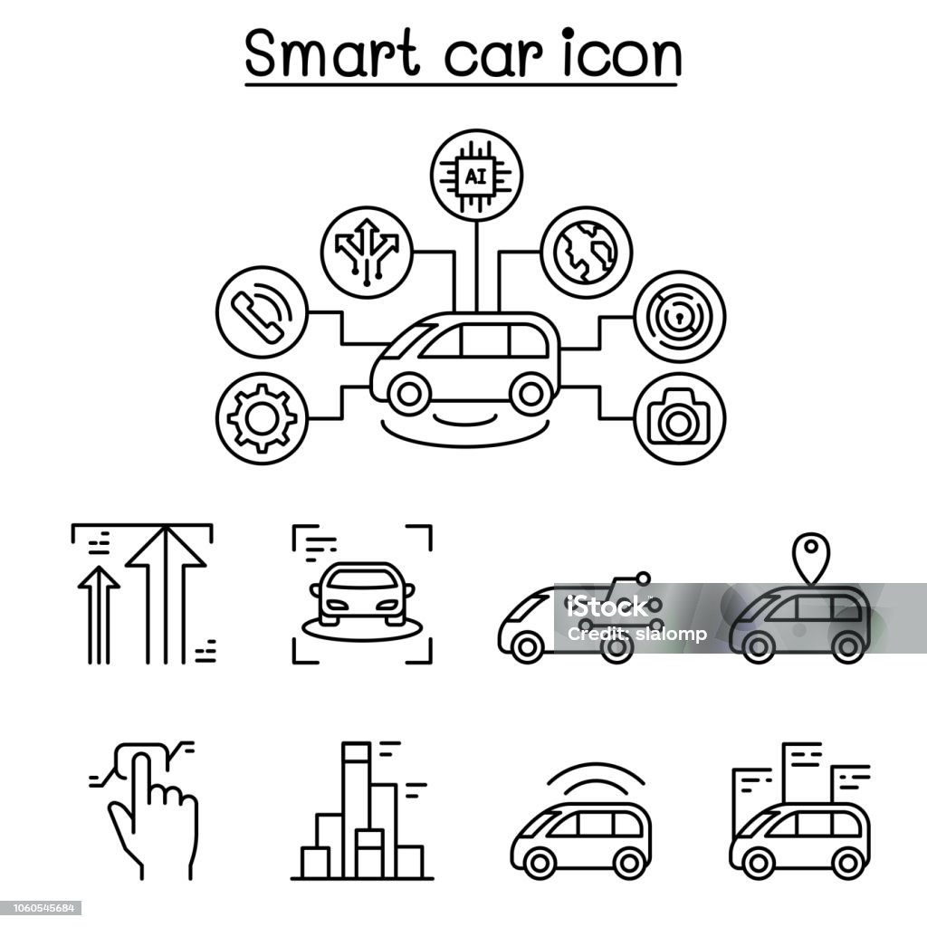 Smart car icons set in thin line style Car stock vector