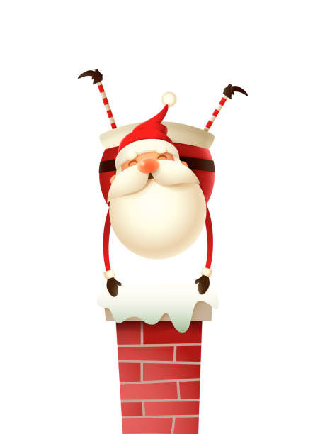 istock Happy cute Santa Claus standing on hands on the chimney - isolated on white background 1060545876