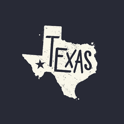 Textured map of Texas with Texas written on it and lone star vector illustration